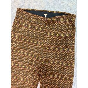 Free People Geometric Print Pants Stretchy Waist Flare Leggings Boho Brown sz 2‎